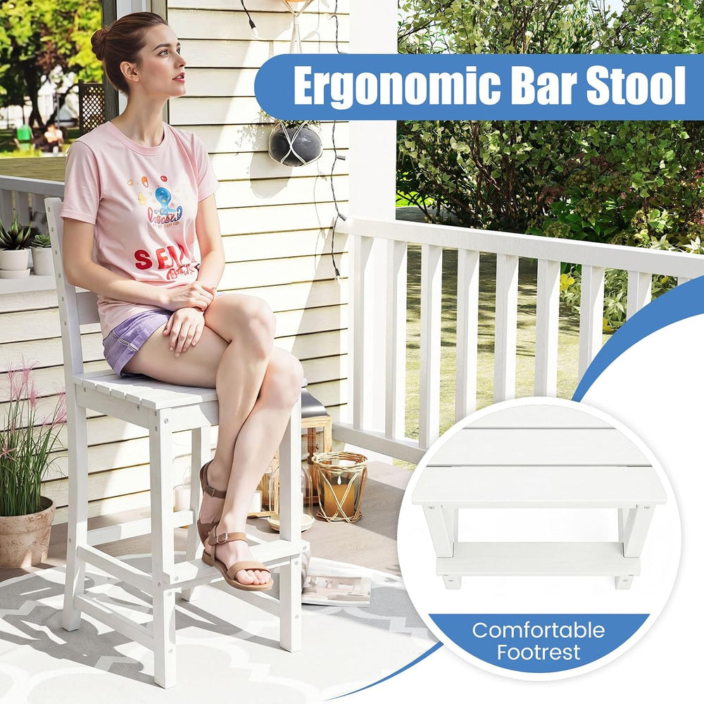 Tangkula Patio HDPE Barstool, Outdoor High Top Bar Chair w/Backrest & Foo...