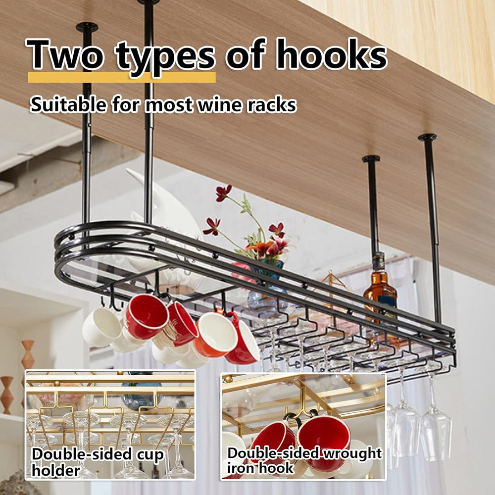 Adjustable Hanging Wine Rack, Metal Ceiling Shelf Cafe Cups, Retro Rustic for...
