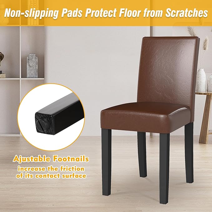 LSSPAID Dining Chairs Set of 6, Modern Stylish PU Leather Upholstered Parson Chair, Dining Room Chairs with Solid Wood Legs for Kitchen Living Room, Brown