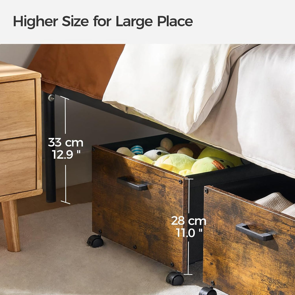 Under Bed Storage with Wheels, Wooden Under Bed Drawers On Wheels, Rolling Under Bed Shoe Storage, Space Saving, Rustic Brown,70L