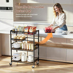 Kitchen Storage Cart, 4 Tier Utility Rolling Snack Cart, Fruit & Vegetables Basket Stand, Pantry Storage with 4 Detachable Mesh Basket for Kitchen, Bathroom, Living Room, Office, Balcony, Black