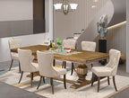 NKSI7-AWA-04 7-Piece Modern Dining Table Set Includes a Kitchen Table and 6 Light Tan Linen Fabric Dining Room Chairs with Button Tufted Back - Antique Walnut Finish