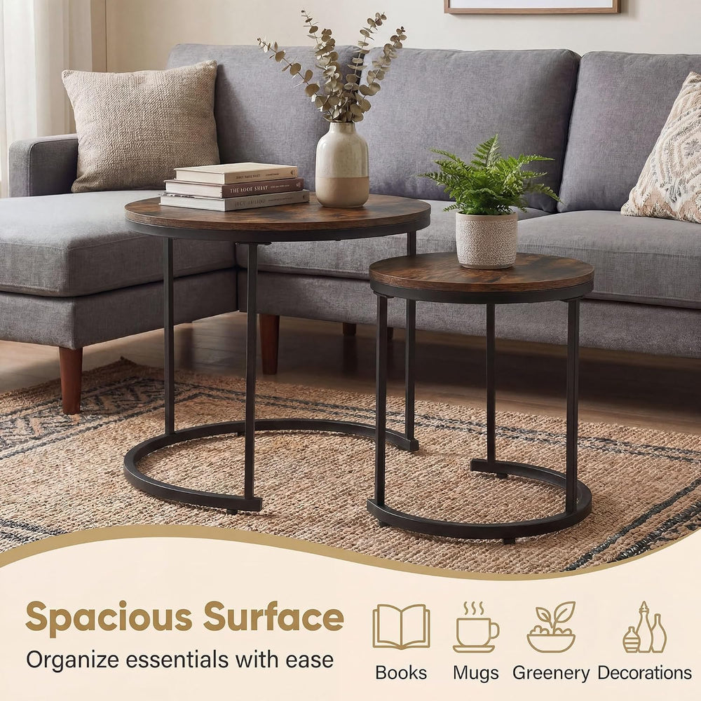COSTWAY Stackable Nesting Coffee Tables Set of 2 for Living Room, Walnut | Ro...