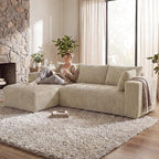 107" L-Shaped Boneless Sectional Sofa with Left-Facing Chaise, Beige | Deep-seat corduroy cloud couch with a modular boneless design and no assembly required for easy, comfortable lounging.