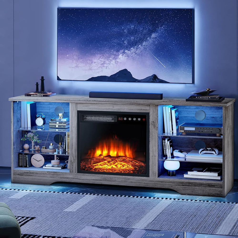 LEMBERI 58" Fireplace TV Stand for TVs up to 65", Gray | 18" e...