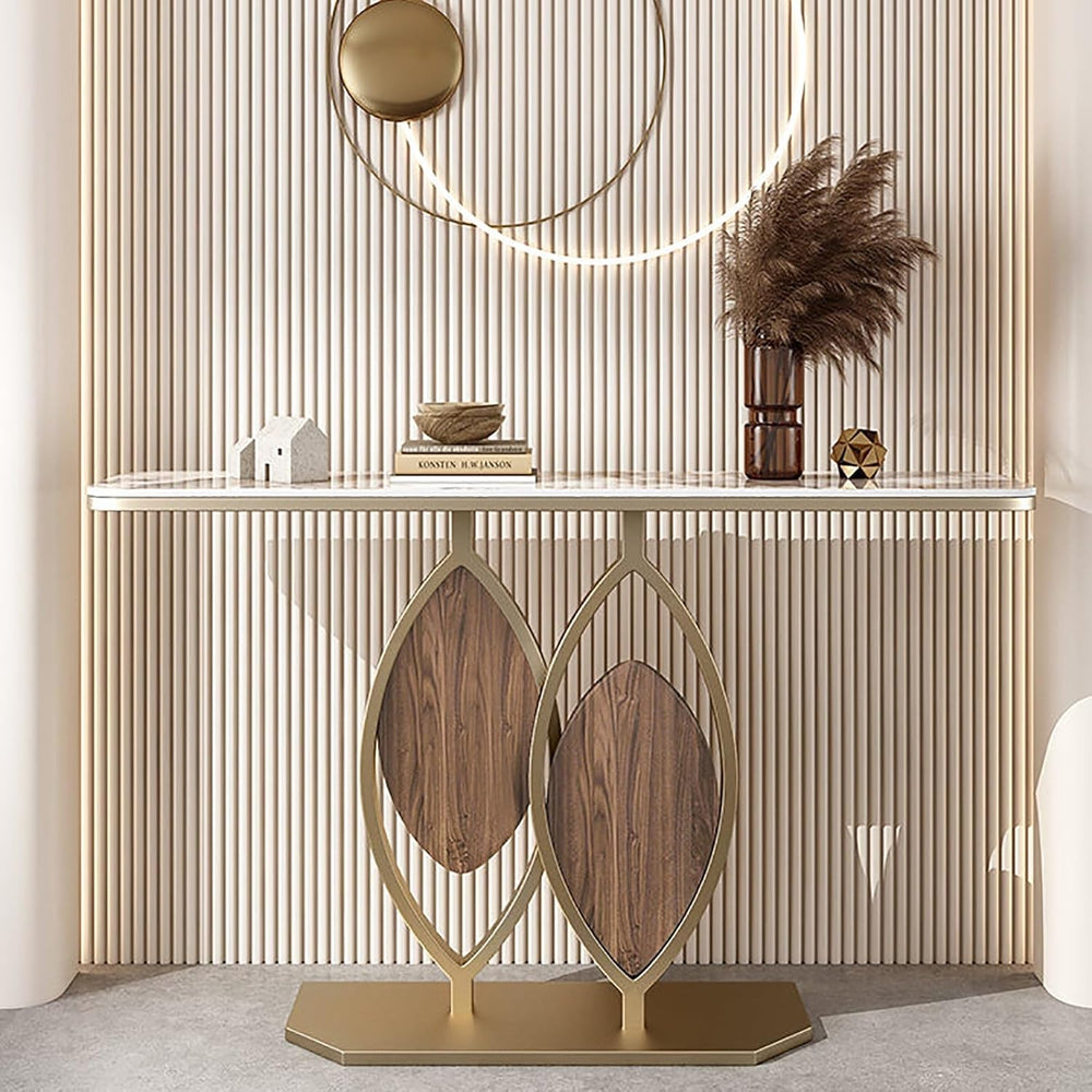 Modern Console Table Rock Panel with Metal Frame Decorative Table for Living ...