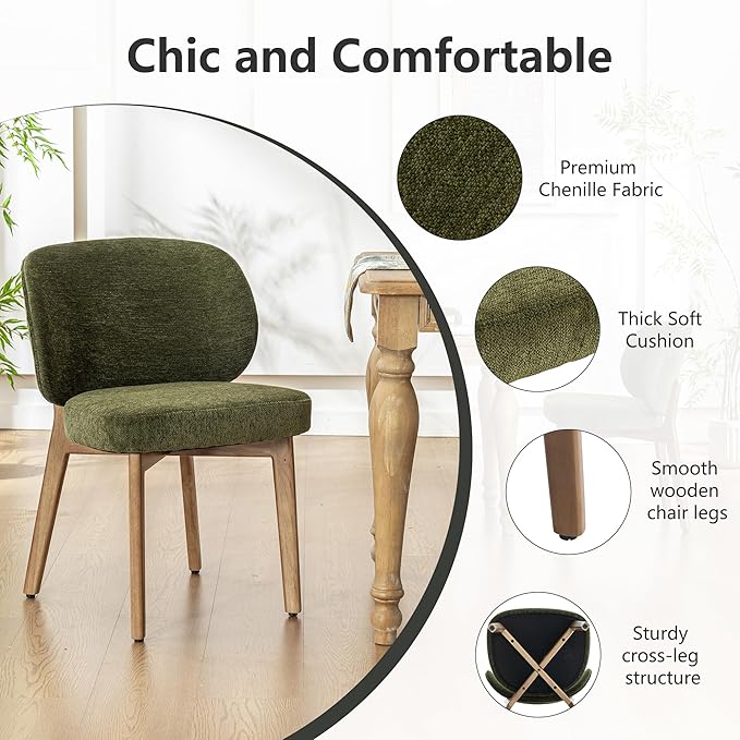 YOUNIKE Olive Green Dining Chairs Set of 6 Mid Century Modern Kitchen Chair w...