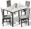 Hooseng Dining Table Set for 4, Faux Marble Small Kitchen Table Chairs Set of 4 with Luxurious Button Tufted Dinner Chairs for Kitchen and Dining