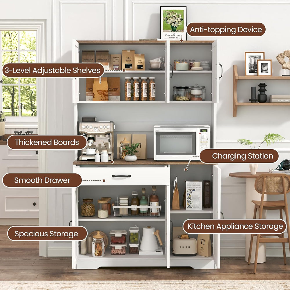 GRUSIGN 71" Pantry Cabinet with Charging Station, Large Capacity Kitchen...