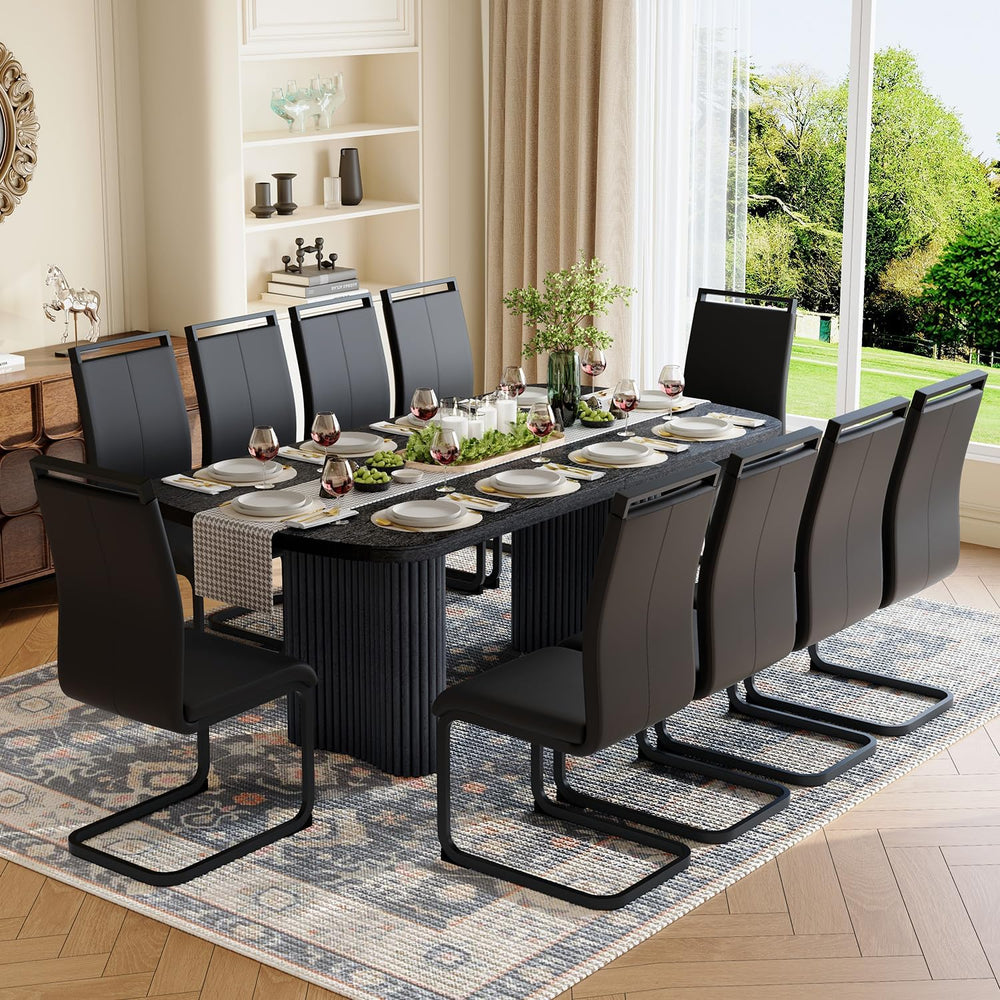 Dining Table Set for 10, 79'' Large Black Dining Room Table Set with ...