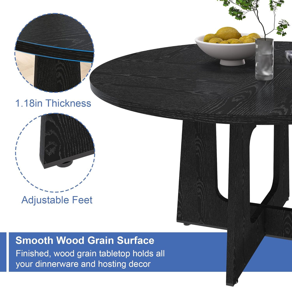 Round Farmhouse Dining Room Table for 6, 47" MDF Circle Kitchen Table wi...