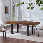 Dining Table Extendable 63 in-79 in for 4-8 Expandable Wood Rectangle with Fluted Base for Dinning Room Kitchen Living Room Farmhouse Rustic Walnut