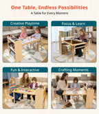 JOIN&JOY Kids Art Table and 2 Chair Set, Multifunctional Craft Table with Storage Shelves, Toddler Activity for Creativity, Drawing, Learning & Playtime | Toddler Activity Desk for Creativity, Drawing, Learning & Playtime