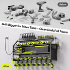 Power Tool Organizer Wall Mount with Charging Station, 8 Drill Holder with 8-Outlet Power Strip, Garage Cordless Drill Storage and Organization, Battery Utility Rack