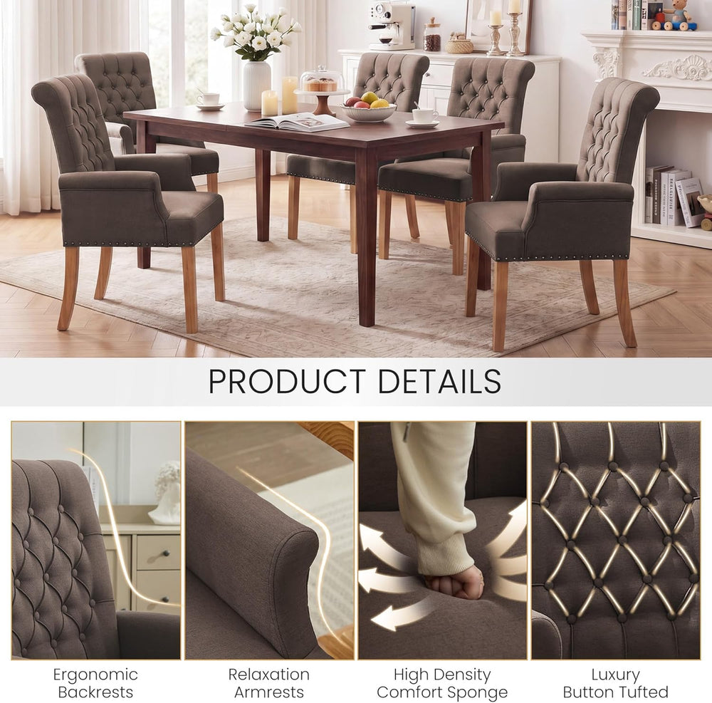 Upholstered Dining Chairs, Modern Fabric Dining Room Chairs with Arms, Tufted...