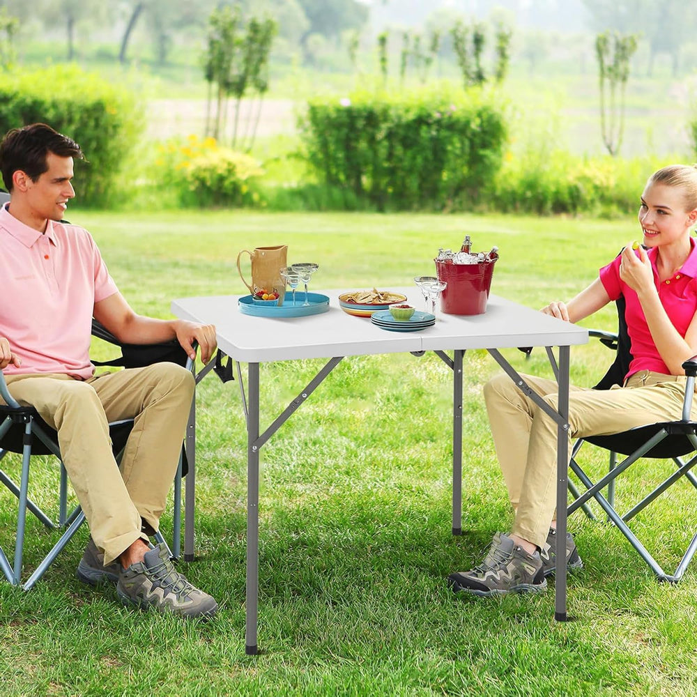 34" Square Folding Table, Portable Plastic Table No Assembly Needed, Fol...