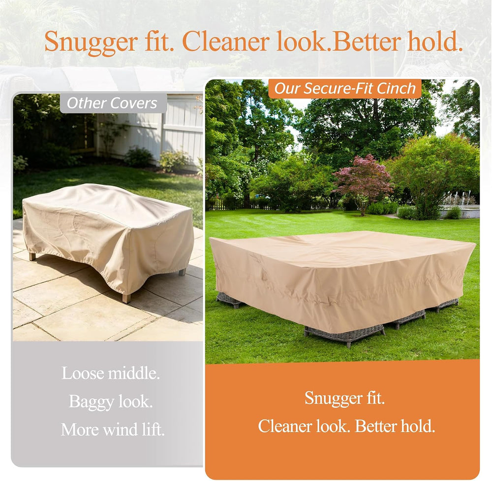 WJ-X3 Large Patio Furniture Cover, 108W x 84D x 31H Inches, Beige
