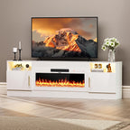 AHB Fireplace TV Stand 70", Fits TVs up to 80", LED Lights, Storage | 36" Electric Fireplace with Realistic Flame Multiple Color Modes Spacious Storage Cabinet with Handles White/White