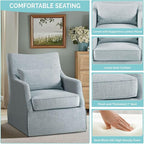 Martha Stewart London Swivel Chair - Solid Wood & Plywood, Skirted Metal Base Accent Armchair, Lumbar Pillow -Modern Classic Family Room Sofa Furniture Bedroom Lounge, 28"X31.5"X35.25", Light Blue