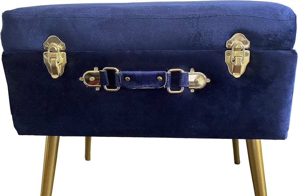 Noori Home - Lux Collection Modern Dove Rectangle Navy Velvet Storage Stool - 20x13.5x19 - Livingroom,Bedroom, Kid's Room, Nursery