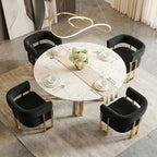 STHOUYN Modern Black Boucle Dining Chairs Set of 4 with Gold Metal Legs, Mid Century Barrel Kitchen Chairs Set, Upholstered Accent Armchairs Dining Room Set, Living Room, Apartment (Black, 4pcs)
