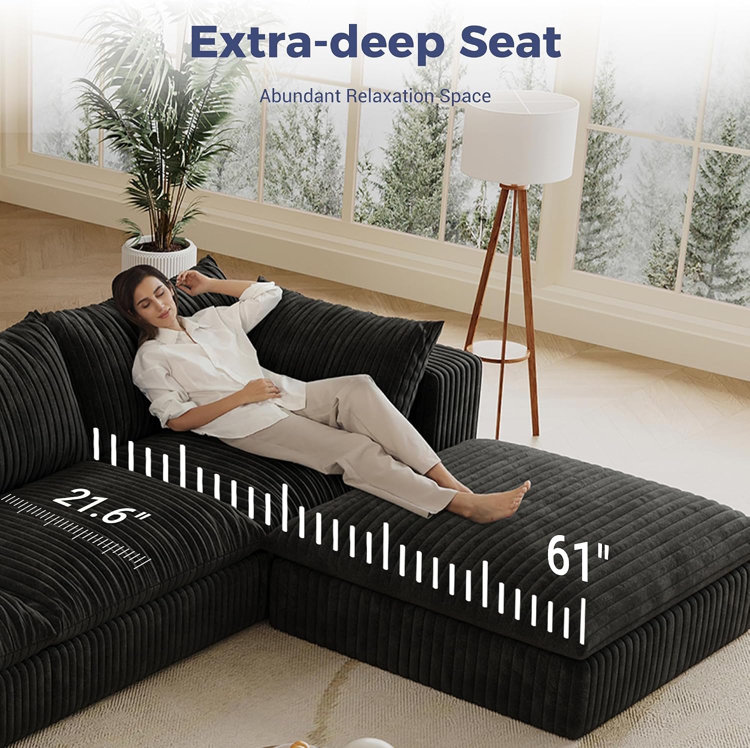 157.6" Oversized L Shaped Modular Boneless Sofa with Ottoman, Cloud Sectional Couches for Living Room, Deep Seat Corduroy Upholstered Couch Furniture Set, No Assembly Required (4 Seater+1 Ottoman)