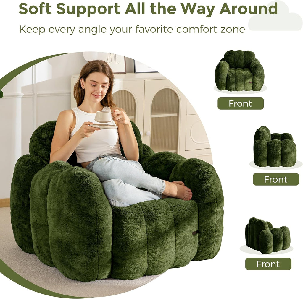 MAXYOYO Bean Bag Chair, Cloud Shaped Bean Bag Sofa for Adults, Soft Stuffed Lazy Floor Sofa with Supportive Filling, Comfy Single Couch for Living Room, Bedroom, Apartment, Green