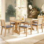 Rattan Dining Chairs Set of 6, French Country Cane Back Upholstered Kitchen Chairs, Solid Wood Farmhouse Side Chairs, Dark Gray