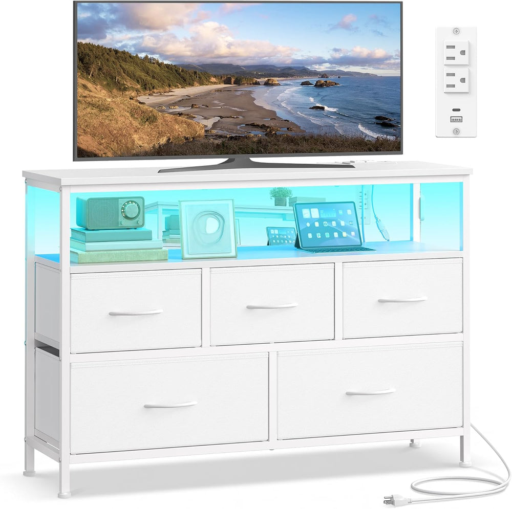 SONGMICS Dresser with App-Controlled LED Lights, 5 Fabric Drawers Dresser
