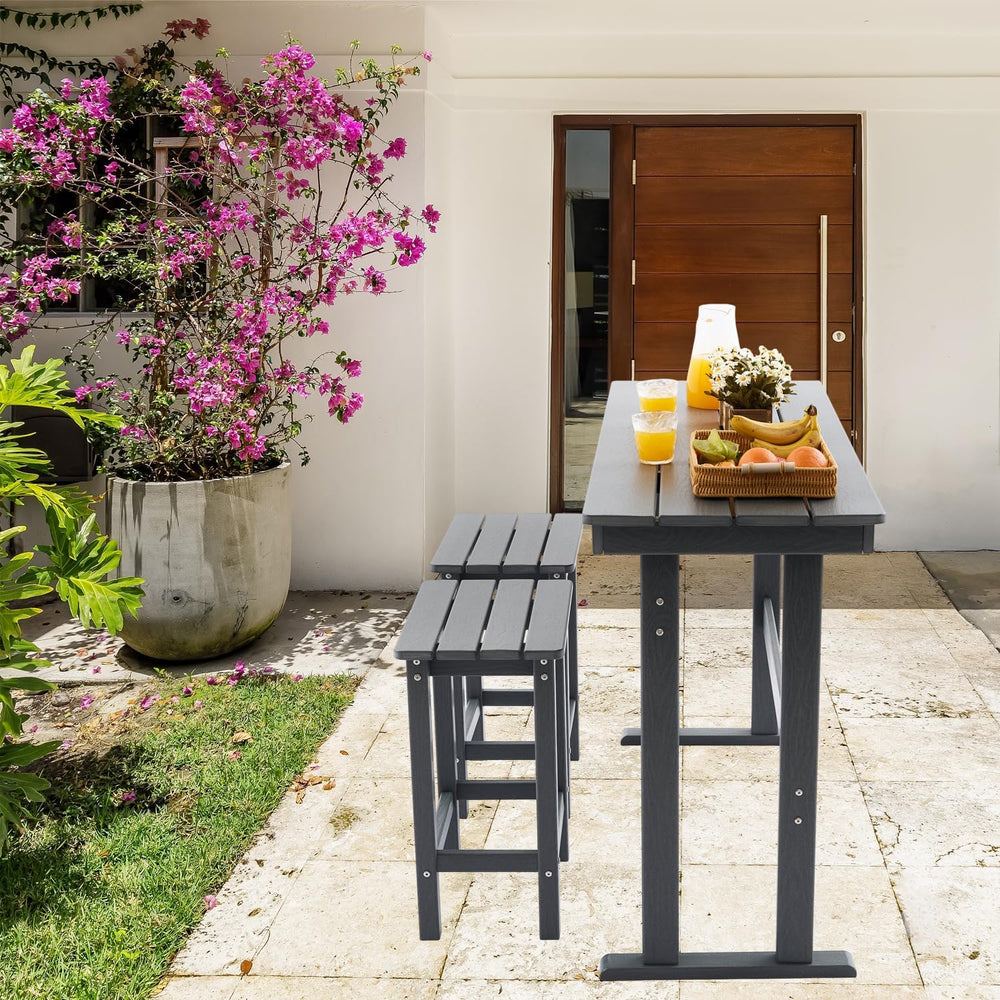 3 Pcs HDPE Outdoor Bar Set of 2 Includes Bar Height Table and Chairs, Patio B...