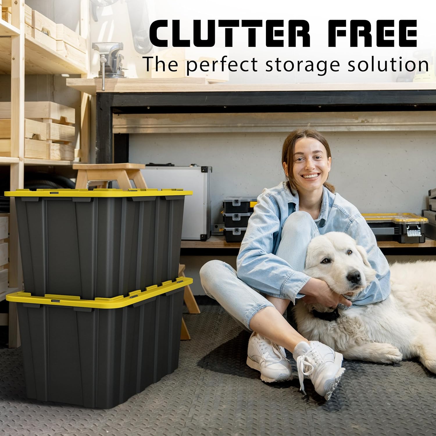Lifetime Home 4 Pack of Large 17 Gallon Plastic Storage Bin Tote Organizing Container with Secure Latching Lids, Stackable, Extra Strength Clear with Built in Handle - Black and Yellow