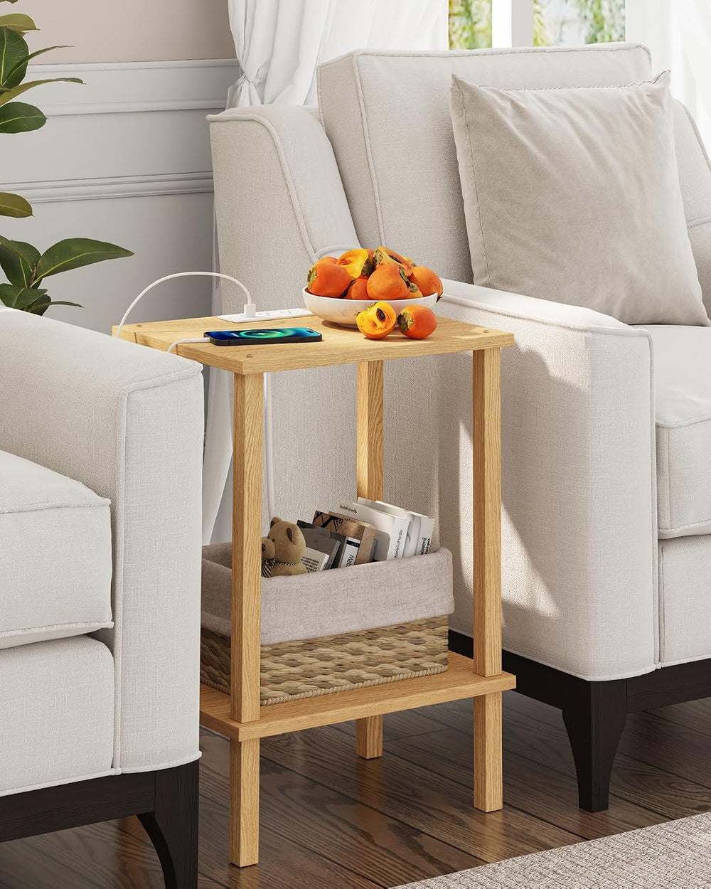TUTOTAK End Table with Charging Station, Set of 2, Small Side Table with Outl...