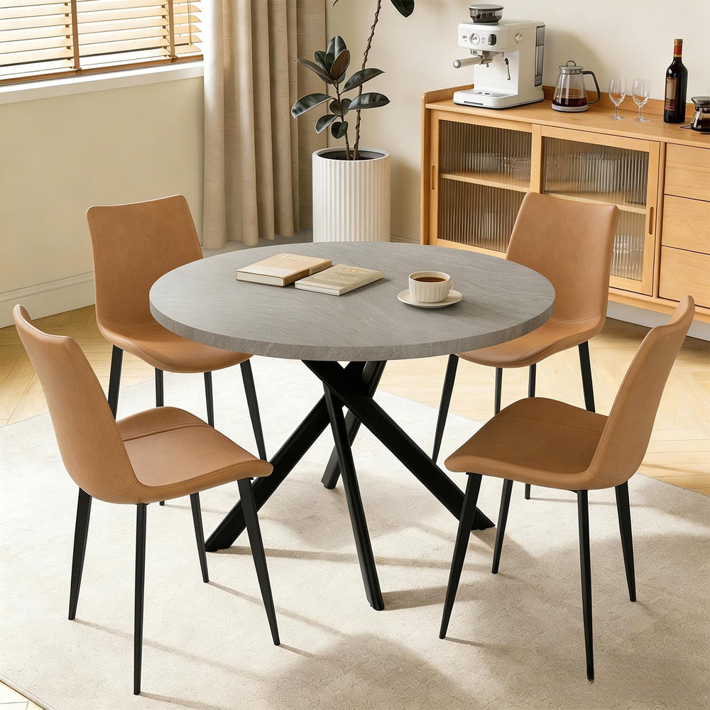 44" Round Dining Table with Chair Set for 4, Modern Mid-Century Dining T...