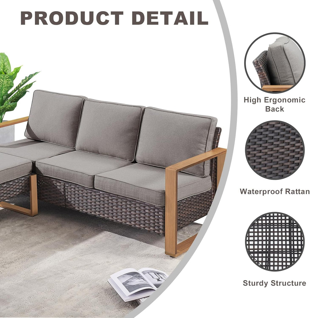 Rilyson Outdoor Couch Wicker Patio Sofa, Rattan Patio Furniture Sofa with Stu...