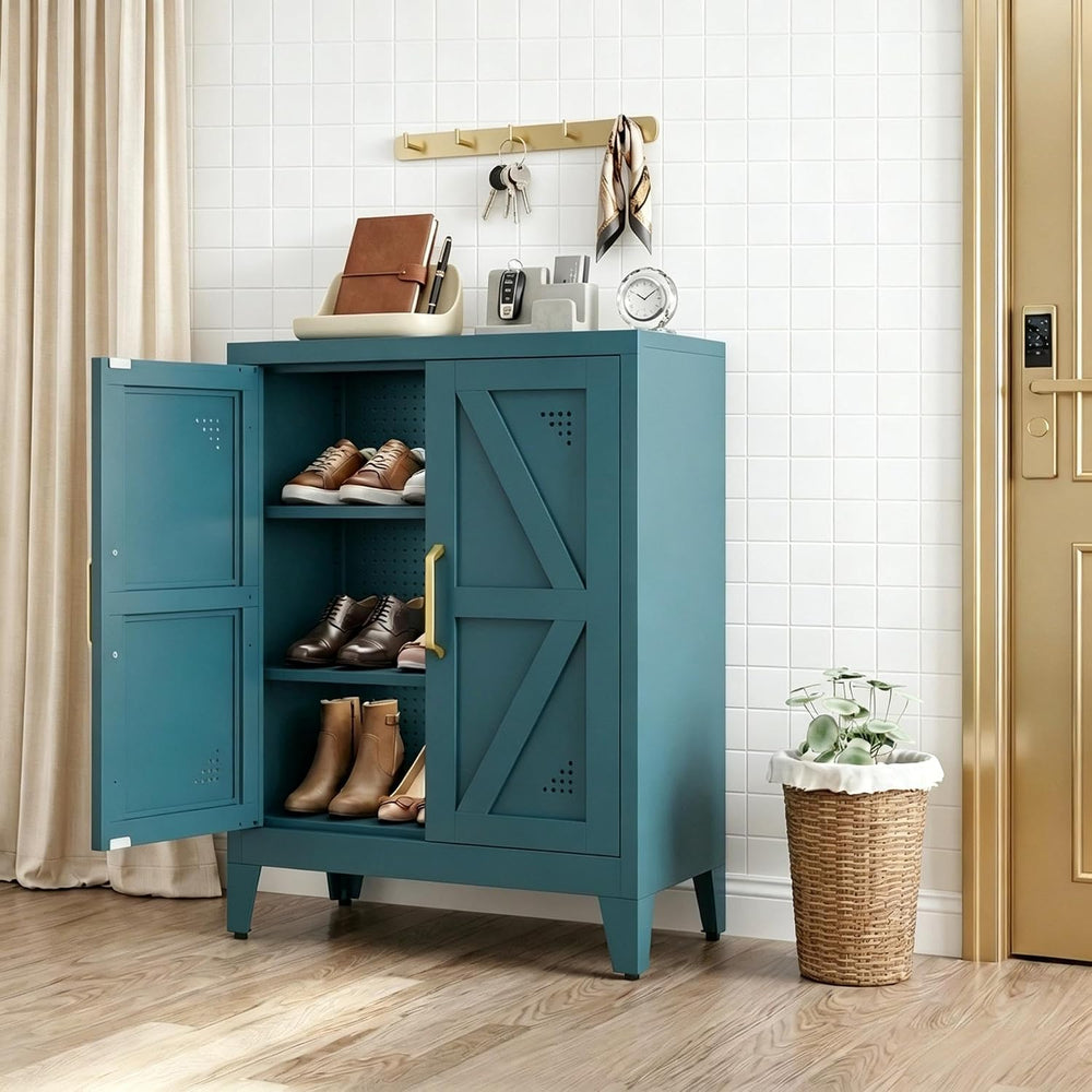 Short Pantry Cabinet with 2 Doors and Adjustable Shelves | Small Kitchen Stor...