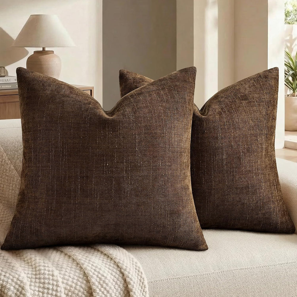 decorUhome Chenille Decorative Throw Pillow Covers 24x24 Set of 2, Brown