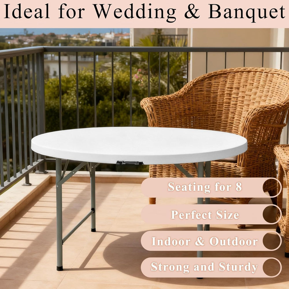 4 FT Round Folding Tables with Carrying Handle Lightweight Portable Plastic C...