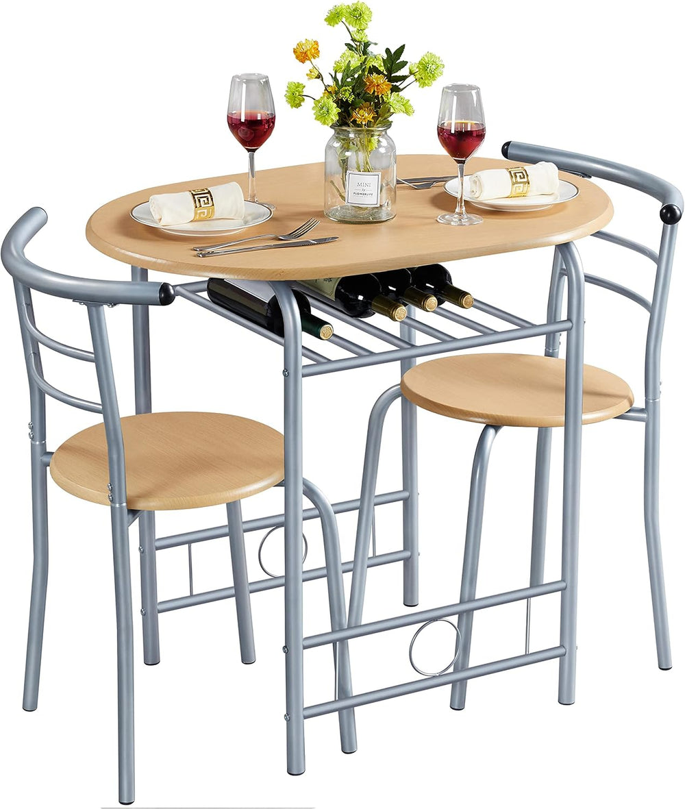 Yaheetech 3 Piece Dining Table Set for 2, Small Table and Chairs, Natural