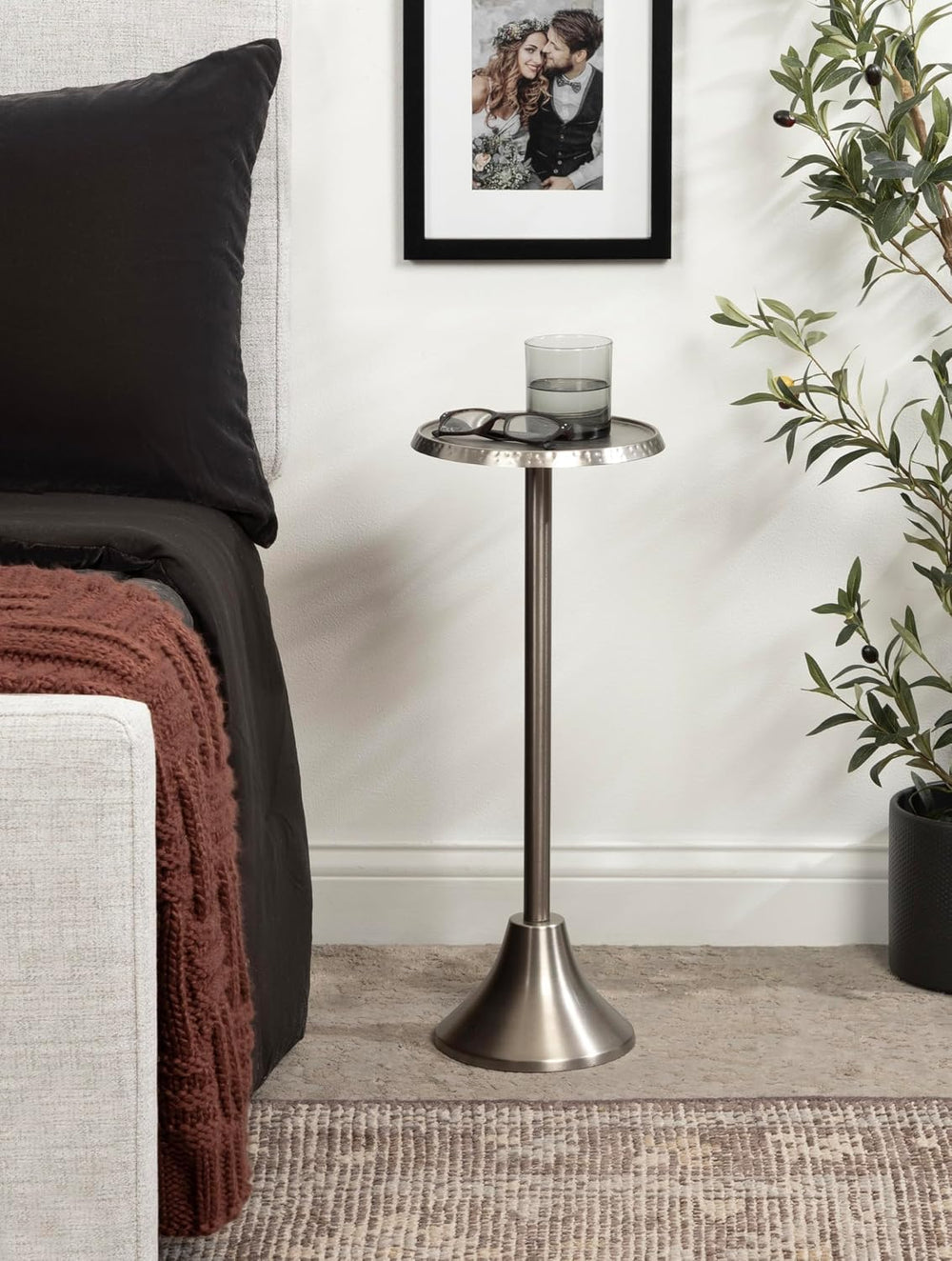 Kate and Laurel Sanzo Modern Pedestal Drink Table; 9 x 9 x 23; Antique Nickel...