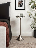 Kate and Laurel Sanzo Modern Pedestal Drink Table; 9 x 9 x 23; Antique Nickel; Decorative End Table with Hammered Tabletop for Use as Small Plant Stand or Living Room Martini Table