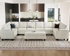 Belffin Oversized U Shaped Modular Sectional Couch for Living Room 10 Seater Modular Sofa Set with Storage Ottoman Large Sectional Couch with Cup Holder White