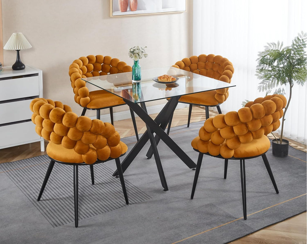 Square Dining Table for 4, 36" Modern Glass Kitchen Dining Room Table wi...