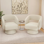 Nebuaegis Swivel Accent Chair Set of 2, Modern Comfy Chenille Barrel Chairs, Oversized Upholstered Round Arm Chair for Living Room, Bedroom, Reading Room, Beige