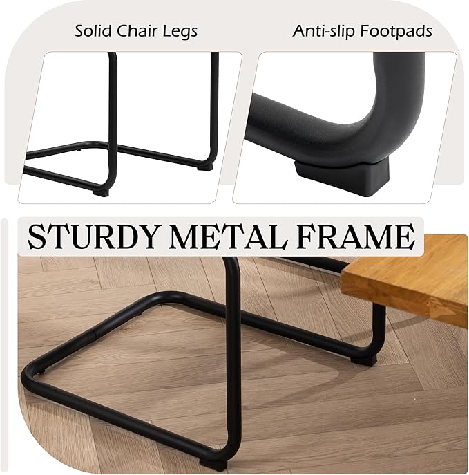 Cantilever Dining Chairs Set of 4, Mid Century Modern Dining Chairs with Black Metal Legs, Upholstered Leather Kitchen Chairs, Armless Cantilever Chair for Kitchen & Living Room, Black