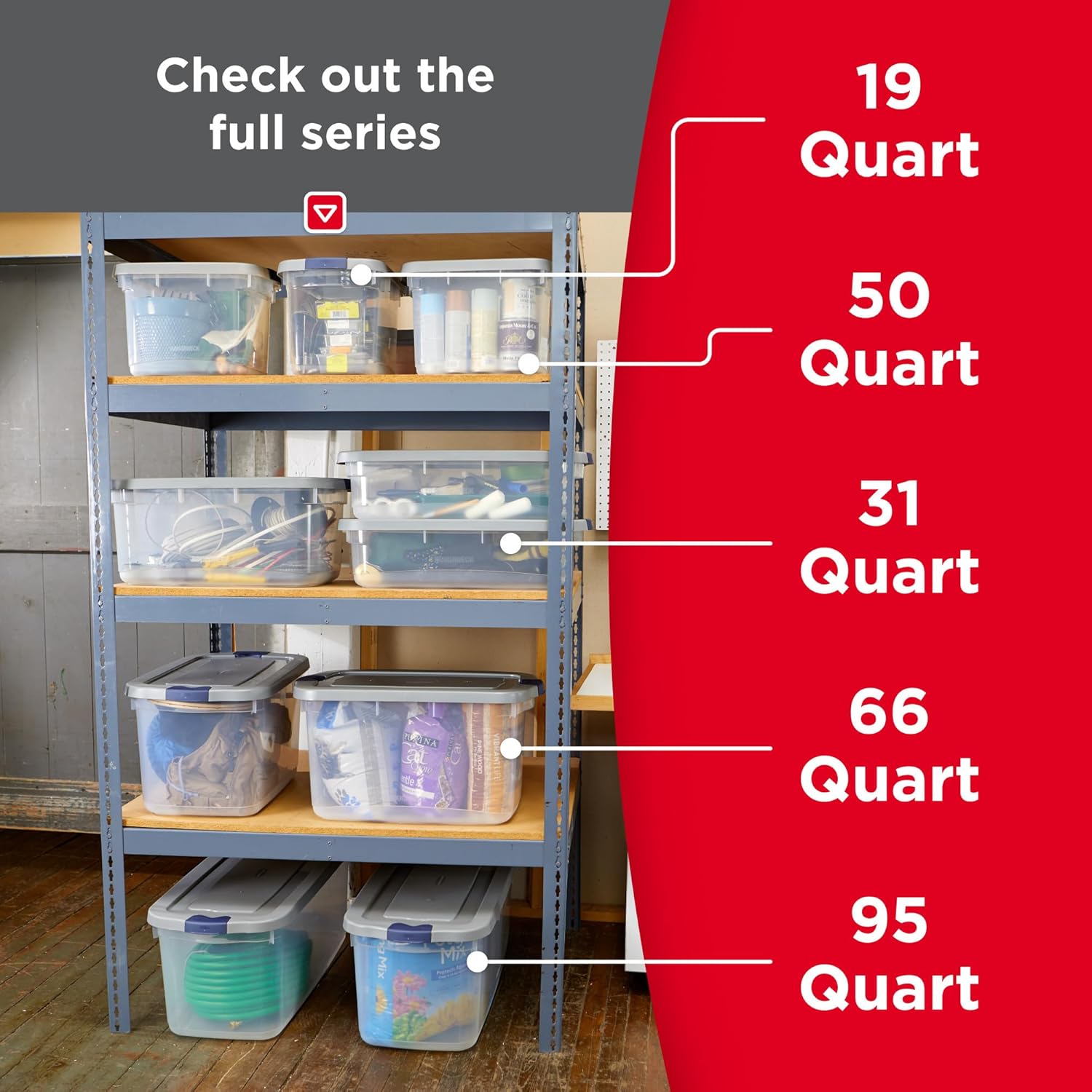Rubbermaid Roughneck Clear 66 Qt/16.5 Gal Storage Containers, Pack of 4 with Latching Grey Lids, Visible Base, Sturdy and Stackable, Great for Storage and Organization