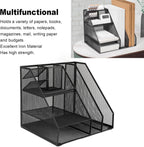 Metal Mesh Desk Organizer, Multifunctional Pen Holder & Office Supplies Organizer with Durable Lightweight Black Iron Design