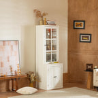roomfitters 75.25'' Tall Pantry Cabinet with Glass Door, Farmhouse Hutch Display Cabinet with Storage for Kitchen, White