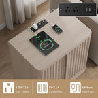 Fluted Nightstand Set of 2 with Charging Station, 23.6" Wood End Table with Solid Wood Handle, Mid Century Moden Bedside Table 3 Drawer Dresser for Bedroom, Living Room, White Alder