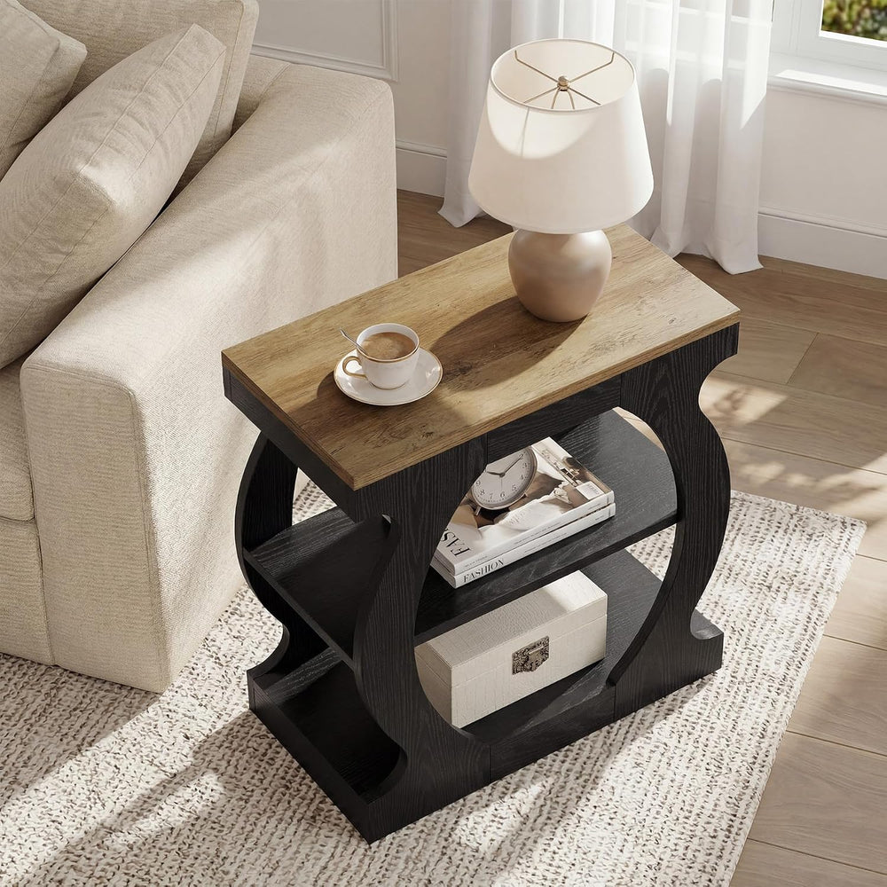 Tribesigns End Table with 3-Tier Storage, Narrow Side Table with Curved Frame...