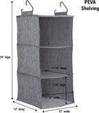 Household Essentials 3 Shelf Hanging Closet Organizer, Hanging Shelf with Hooks, Poly Linen and PEVA Shelving